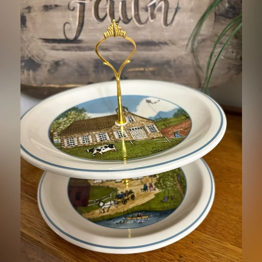 2 Tiered dessert tray vintage Pfaltzgraff plates